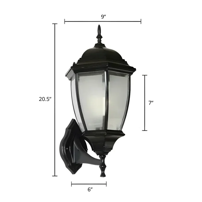1 Bombilla Luz de Pared de Metal Estilo Clásico Lámpara de Pared de Farol para Pasillo – 110 A 120 V Negro 22,86 cm Vidrio escarchado