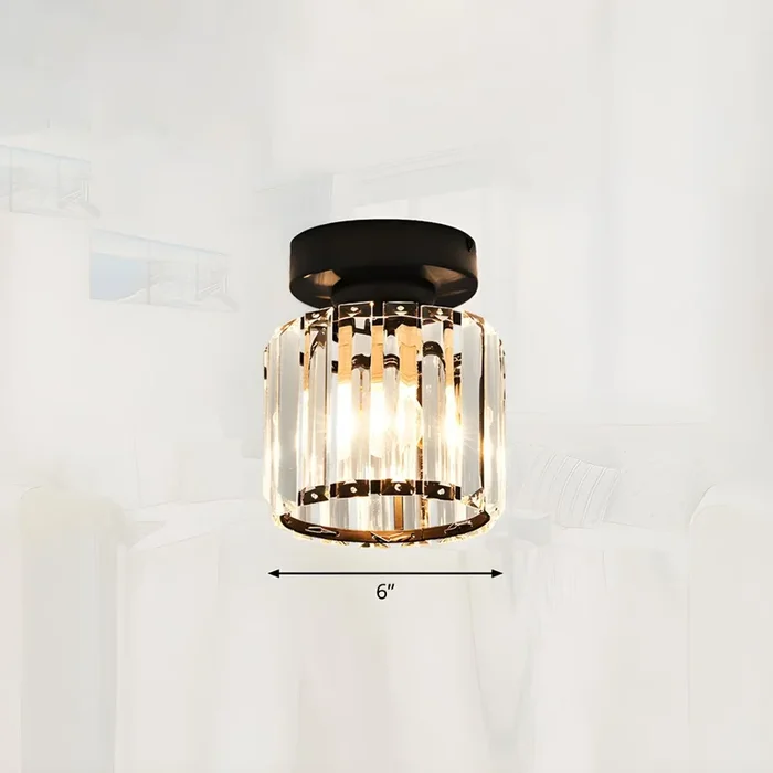 1 Bombilla Semi Plafón de Cristal Claro Lámpara de Techo Contemporánea para Pasillo – 220 A 240 V Negro Redondo