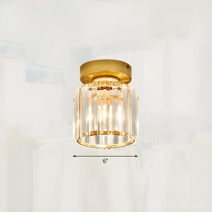 1 Bombilla Semi Plafón de Cristal Claro Lámpara de Techo Contemporánea para Pasillo – 220 A 240 V Dorado Redondo