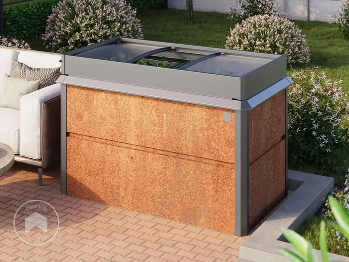 150 x 85 x 77 cm Huerto urbano, acero corten, aspecto óxido, Incl. Semillero y Protección contra babosas