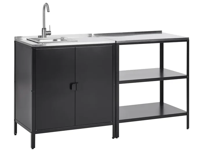2 Piece Outdoor Kitchen Set with Sink VILAMA Metal Black