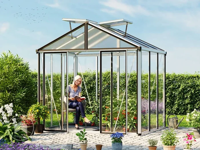 263 x 199 cm Invernadero, antracita, recubrmiento de polvo, RAL 7016, Set – Pro 2