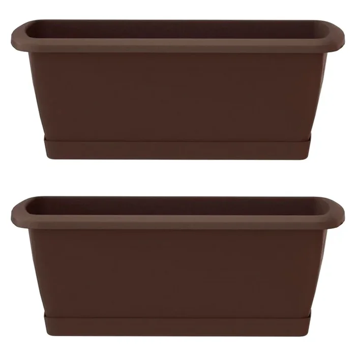 2x Jardinera Respana con soporte de plastico en color marron 78,6 (largo) x 18,4 (ancho) x 14,5 (alto) cm