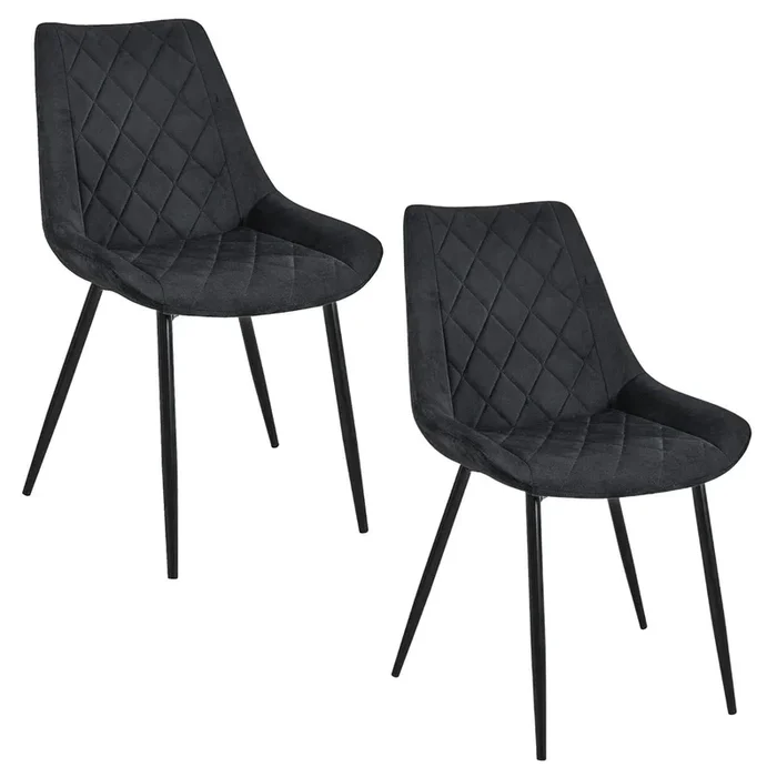 2x Silla tapizada capitoné de terciopelo SJ.0488 Negro