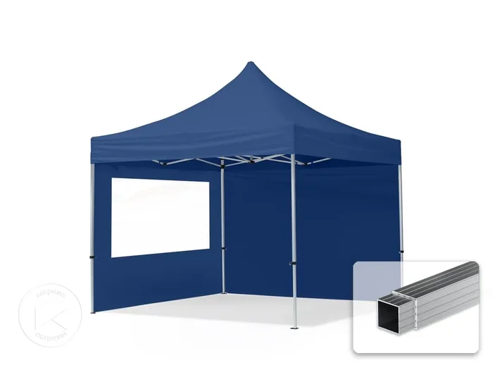 3×3 m Carpa plegable, ECONOMY aluminio 32mm, 2 laterales incl. con ventanas panorámicas, azul