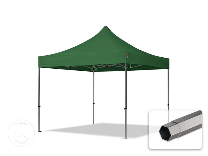 3×3 m Carpa plegable, PREMIUM acero 40mm, verde oscuro