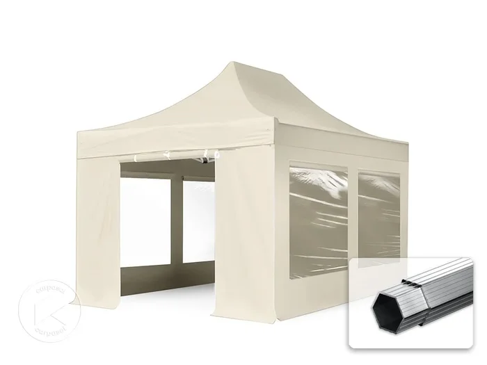3×4,5 m Carpa plegable, PROFESSIONAL aluminio 40mm, 4 laterales incl. con ventanas panorámicas, crema