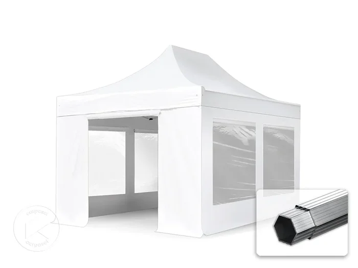 3×4,5 m Carpa plegable, PROFESSIONAL aluminio 40mm, 4 laterales incl. con ventanas panorámicas, blanco