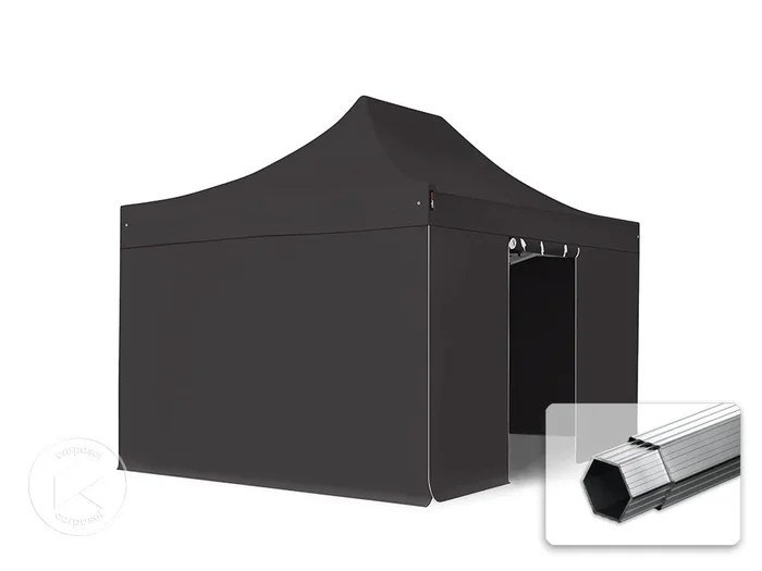 3×4,5 m Carpa plegable, PROFESSIONAL aluminio 40mm, 4 laterales incl. sin ventana, negro