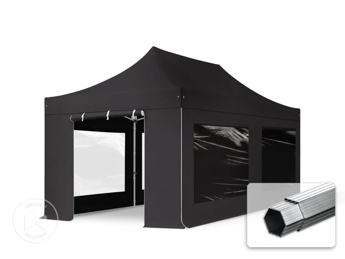 3×6 m Carpa plegable, PROFESSIONAL aluminio 40mm, 4 laterales incl. con ventanas panorámicas, negro