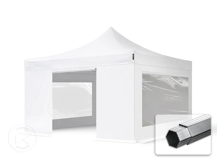 4×4 m Carpa plegable, PROFESSIONAL aluminio 40mm, 4 laterales incl. con ventanas panorámicas, blanco