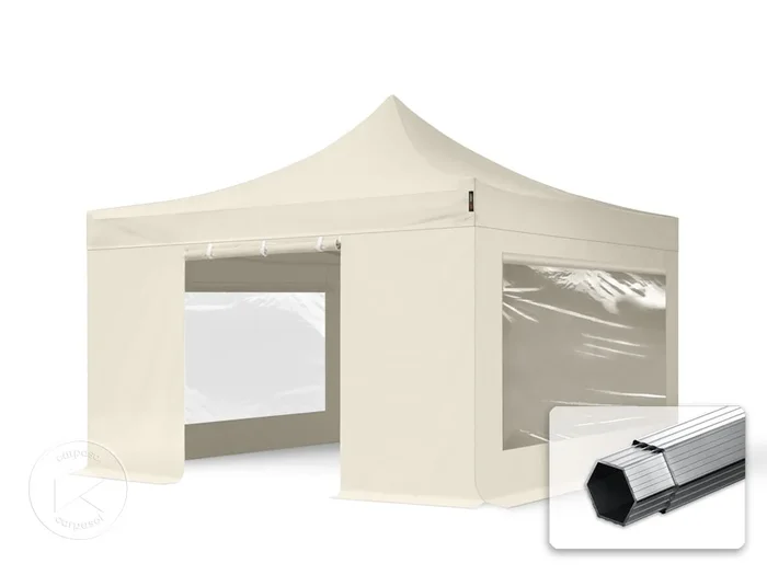 4×4 m Carpa plegable, PROFESSIONAL aluminio 40mm, 4 laterales incl. con ventanas panorámicas, crema