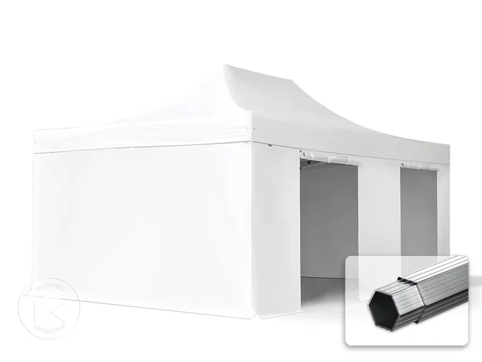 4×6 m Carpa plegable, PROFESSIONAL aluminio 50mm, 4 laterales incl. sin ventana, blanco