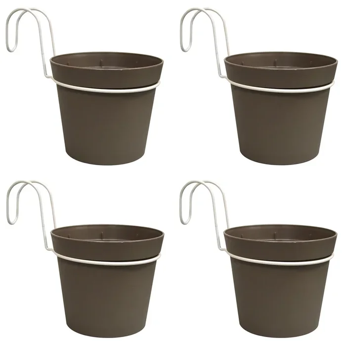 4 Macetas cilíndricas Ø 14 cm con ganchos, en polipropileno