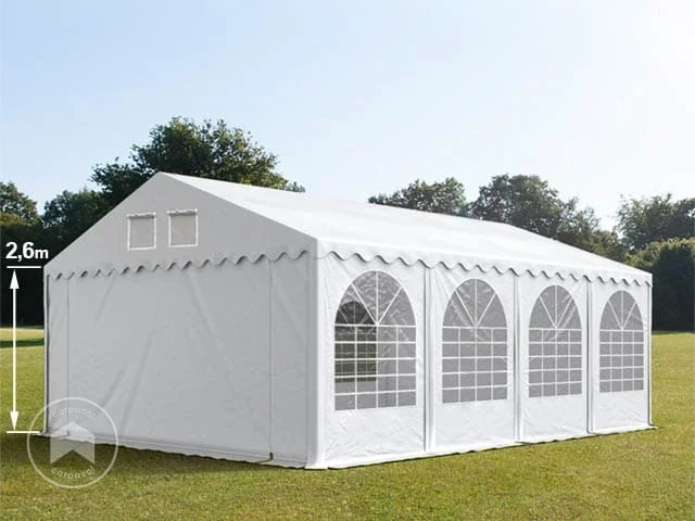 5×8 m Carpa para fiestas XXL, altura lateral 2,6m, PVC 1400, con base reforzada, blanco
