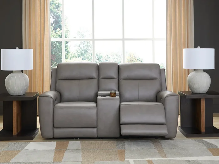 5Z-Comfort Coin Dual Power Leather Reclining Loveseat with Console