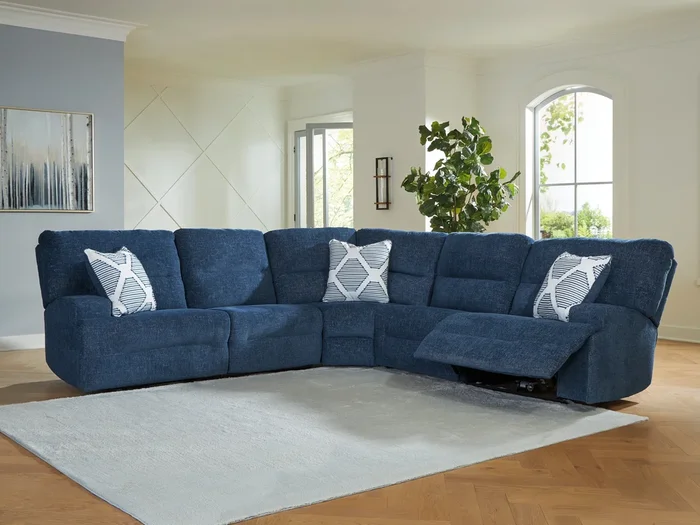 Acklen Place Navy 5-Piece Dual Power Reclining Modular Sectional