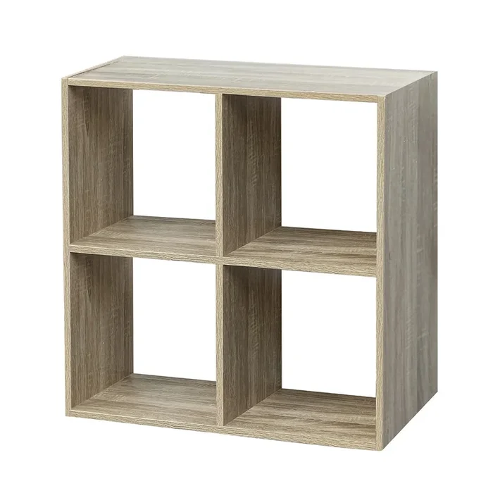 Acomoda Textil – Estantería para Pared y Suelo de Madera Moderna y Resistente para Dormitorio, Cocina, Baño y Oficina. Estante para Organizar de Fácil Instalación. (4 Cubos Cuadrada, Natural)