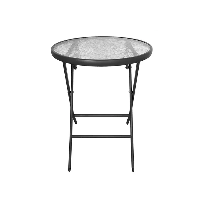 Acomoda Textil – Mesa Plegable de Acero para Interior y Exterior Antracita. Mesa de Cristal Estable y Resistente para Jardín, Balcón, Terraza y Patio 60×70 cm.