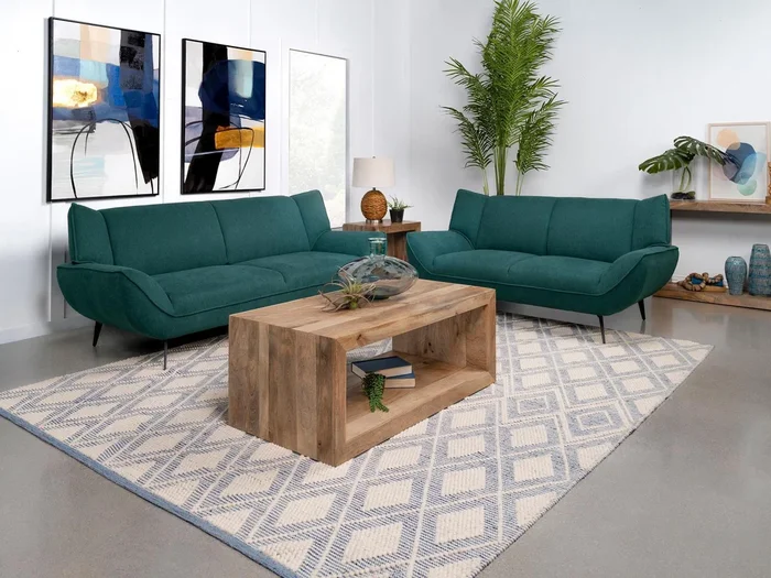 Acton Teal Blue 2-piece Upholstered Flared Arm Sofa Set
