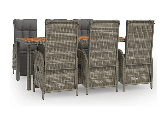 Addison Set comedor jardín 7 pzas y cojines ratán sintético gris