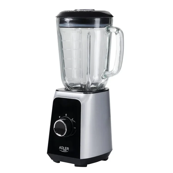 Adler AD4076 Batidora Vaso Americana, Jarra Cristal 1,5L, 2 Velocidades, Función Picahielo, Cuchillas Acero, 1000, Plata