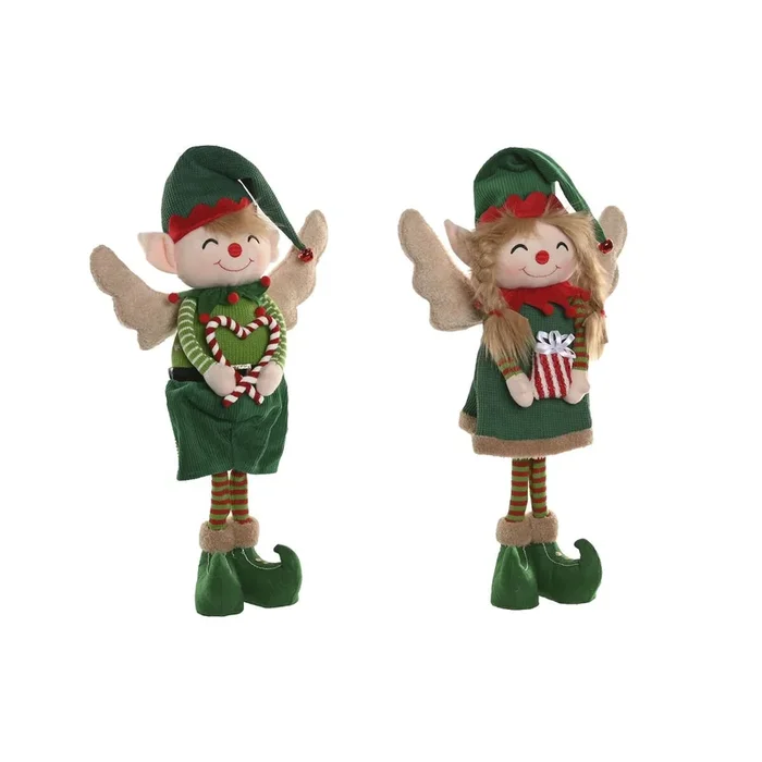Adorno Navideño Home ESPRIT Rojo Verde Elfo 31 X 13 X 53 CM (2 Unidades)