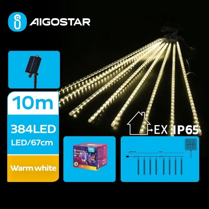 Aigostar – Cadena de luces navideñas solares LED 384xLED/13m 1200 mAh IP65 blanco cálido