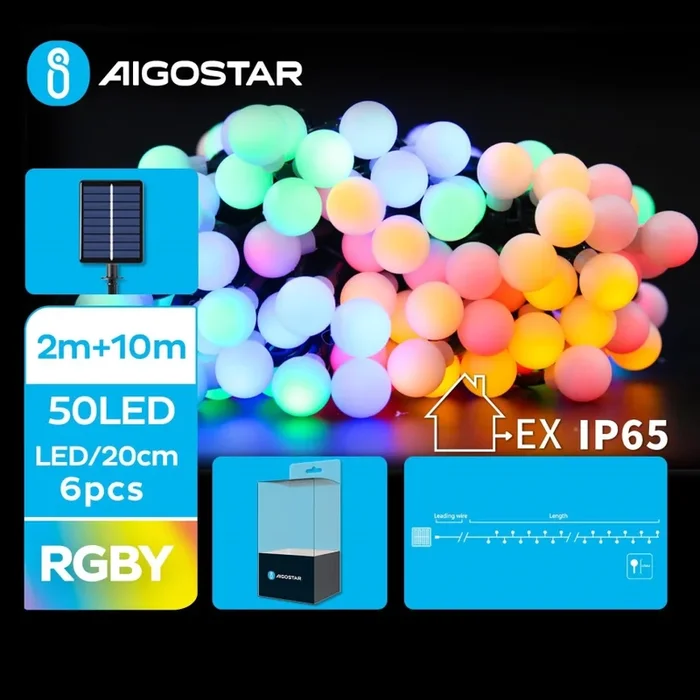 Aigostar – Cadena decorativa solar LED 50xLED/8 funciones 12m IP65 multicolor