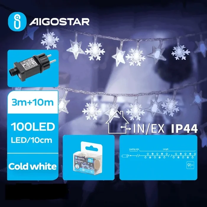 Aigostar – Cadena LED navideña exterior 100xLED/8 funciones 13m IP44 blanco frío