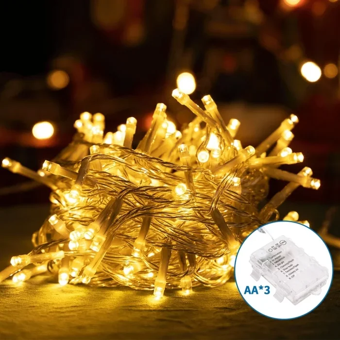 Aigostar – Cadena LED navideña exterior 100xLED/8 funciones 3xAA 10,3m IP44 blanco cálido