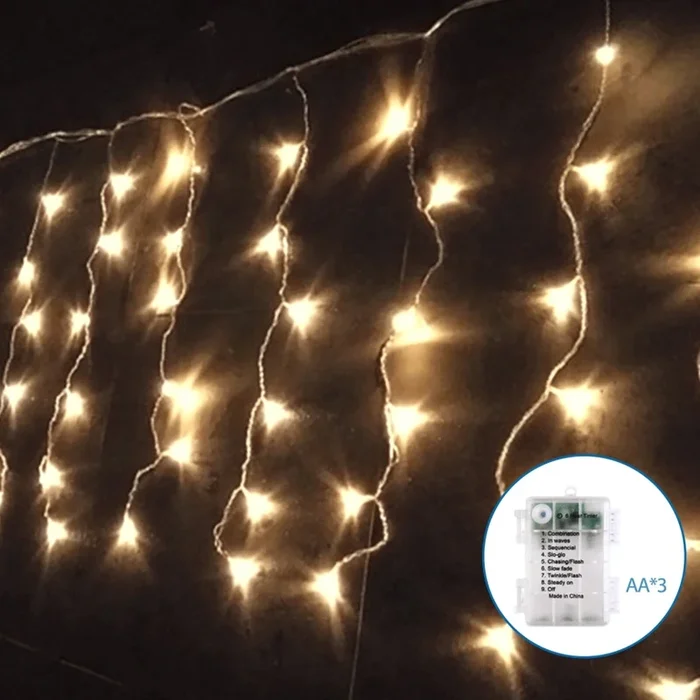 Aigostar – Cadena LED navideña exterior 100xLED/8 funciones 3xAA 8×0,4m IP44 blanco cálido