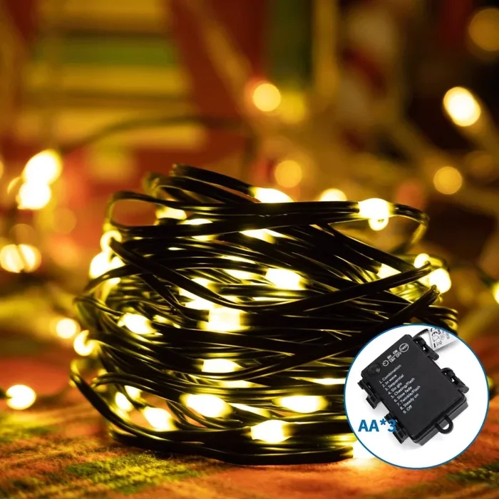 Aigostar – Cadena LED navideña exterior 150xLED/8 funciones 3xAA 15,3m IP44 blanco cálido