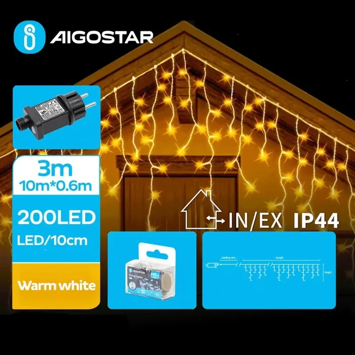 Aigostar – Cadena LED navideña exterior 200xLED/8 funciones 13×0,6m IP44 blanco cálido