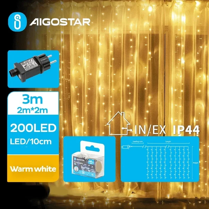 Aigostar – Cadena LED navideña exterior 200xLED/8 funciones 5x2m IP44 blanco cálido