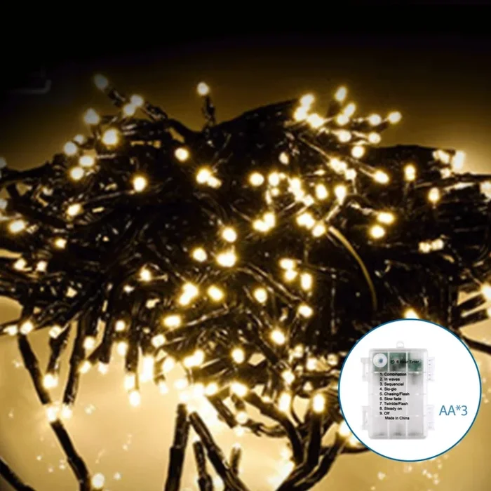 Aigostar – Cadena LED navideña exterior 50xLED/8 funciones 3xAA 5,3m IP44 blanco cálido