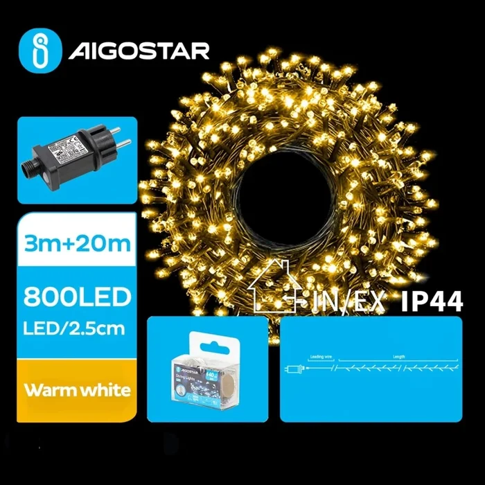 Aigostar – Cadena LED navideña exterior 800xLED/8 funciones 23m IP44 blanco cálido