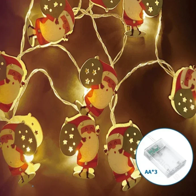 Aigostar – Guirnalda LED navideña, 20 LEDs / 3xAA, 3 m, blanco cálido, Papá Noel
