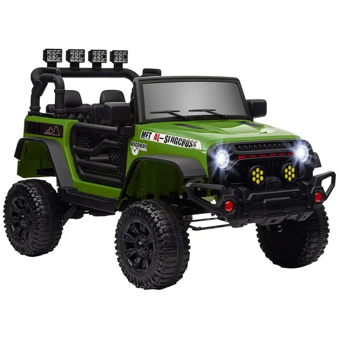 AIYAPLAY Coche Eléctrico para Niños de +3 Años Carro Eléctrico Infantil Todoterreno de Batería 12V con Mando a Distancia Ruedas Amortiguadas Faros LED Bocina Música Verde