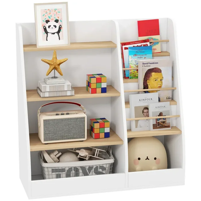 AIYAPLAY Librería Infantil Estantería para Libros Infantil de 4 Niveles Estantería Infantil con 4 Estantes y Compartimentos para Guarderías Habitación Infantil Blanco