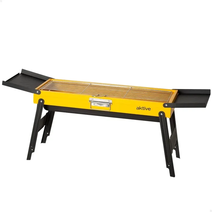 Aktive Barbacoa carbón plegable acero 89x22x32 cm con bandejas laterales