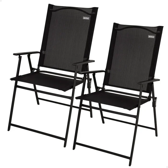 Aktive Pack 2 sillas plegables de jardín slim negras con reposabrazos