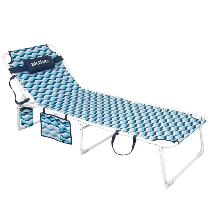 Aktive Tumbona plegable de playa azul reclinable en 4 posiciones estructura de acero y cojín