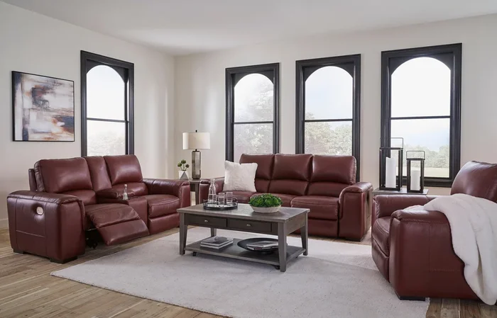 Alessandro Garnet Dual Power Leather Reclining Living Room Set