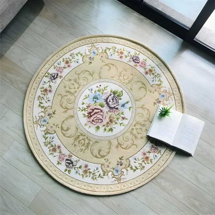 Alfombra Antideslizante de Polipropileno con Patrón de Flor Tapiz Multicolor Retro para Sala de Estar – Beige claro 90 x 90 cm