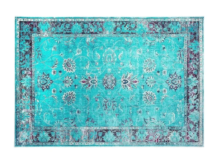Alfombra clásica de viscosa turquesa con ribetes Sofa 230
