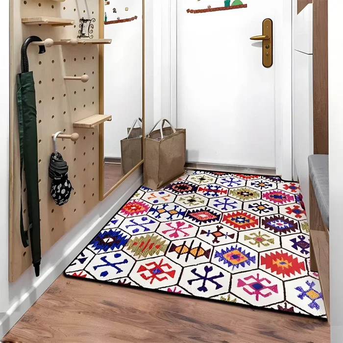 Alfombra de Algodón Multicolor Tapiz Lavable con Patrón de Azulejos Marroquí para Pasillo – Rojo 120 x 160 cm