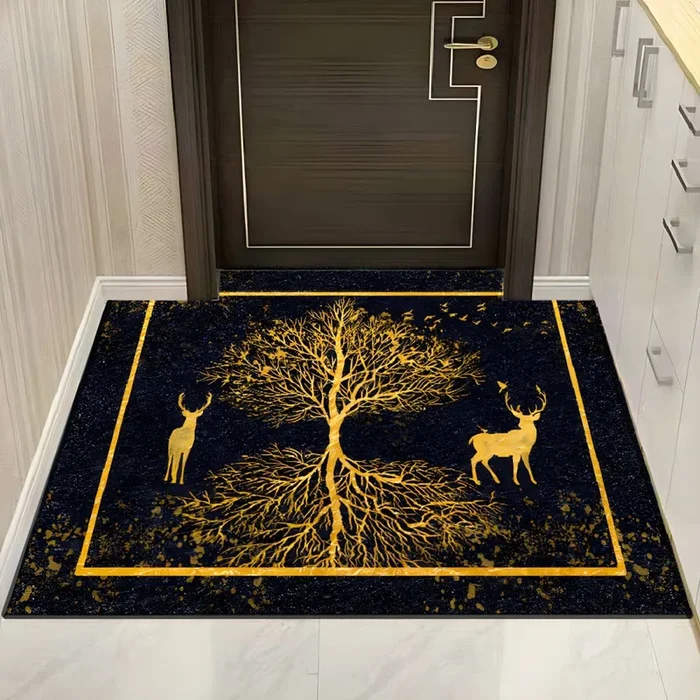 Alfombra de Área con Patrón de Animales Estilo Moderno Tapiz de Poliéster Multicolor para Entrada, Antideslizante – Amarillo 160 x 230 cm