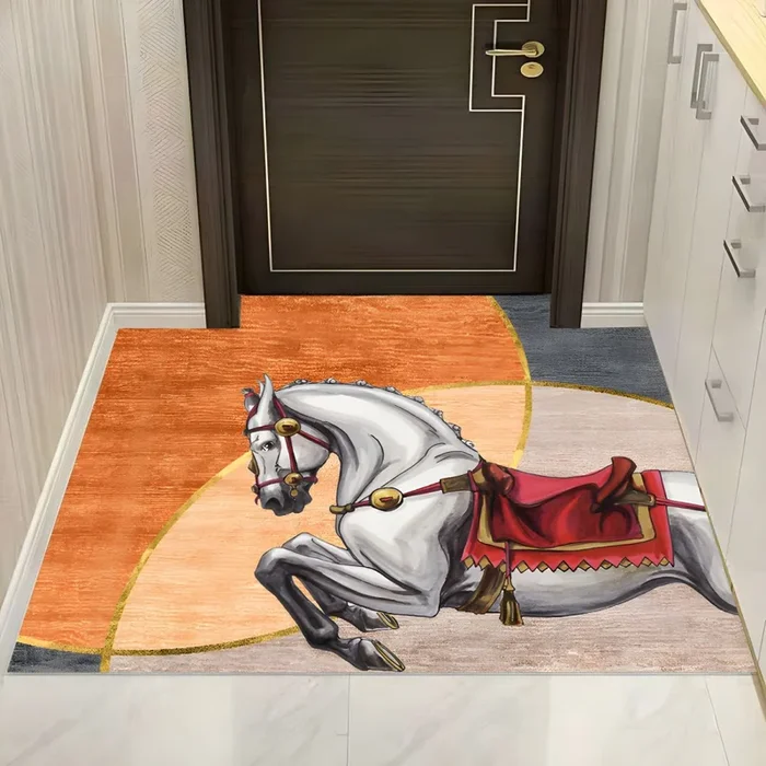 Alfombra de Área con Patrón de Animales Estilo Moderno Tapiz de Poliéster Multicolor para Entrada, Antideslizante – Naranja 80 x 120 cm