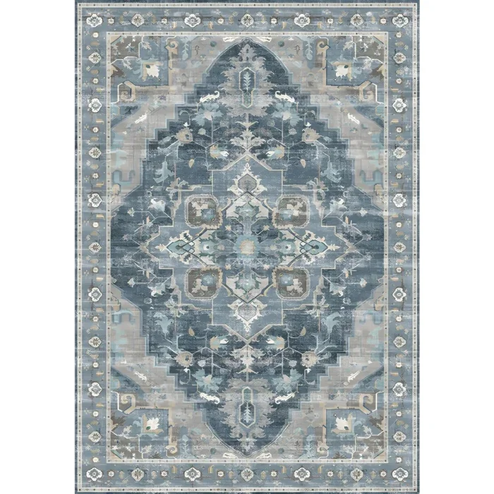 Alfombra de Área de Polipropileno Antideslizante con Patrón de Flores Tapiz Multicolor Estilo Retro para Sala – Azul 160 x 230 cm
